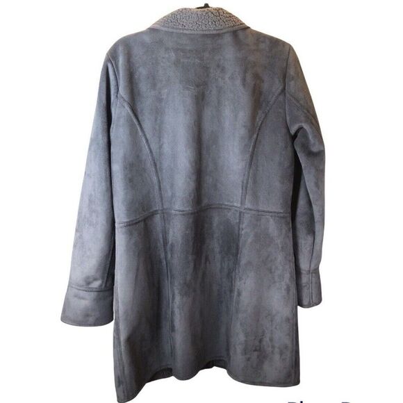 D &‎ Co Jacket Women Medium Gray Sherpa Lined Long Coat Pockets Collared Buttons - Picture 2 of 5